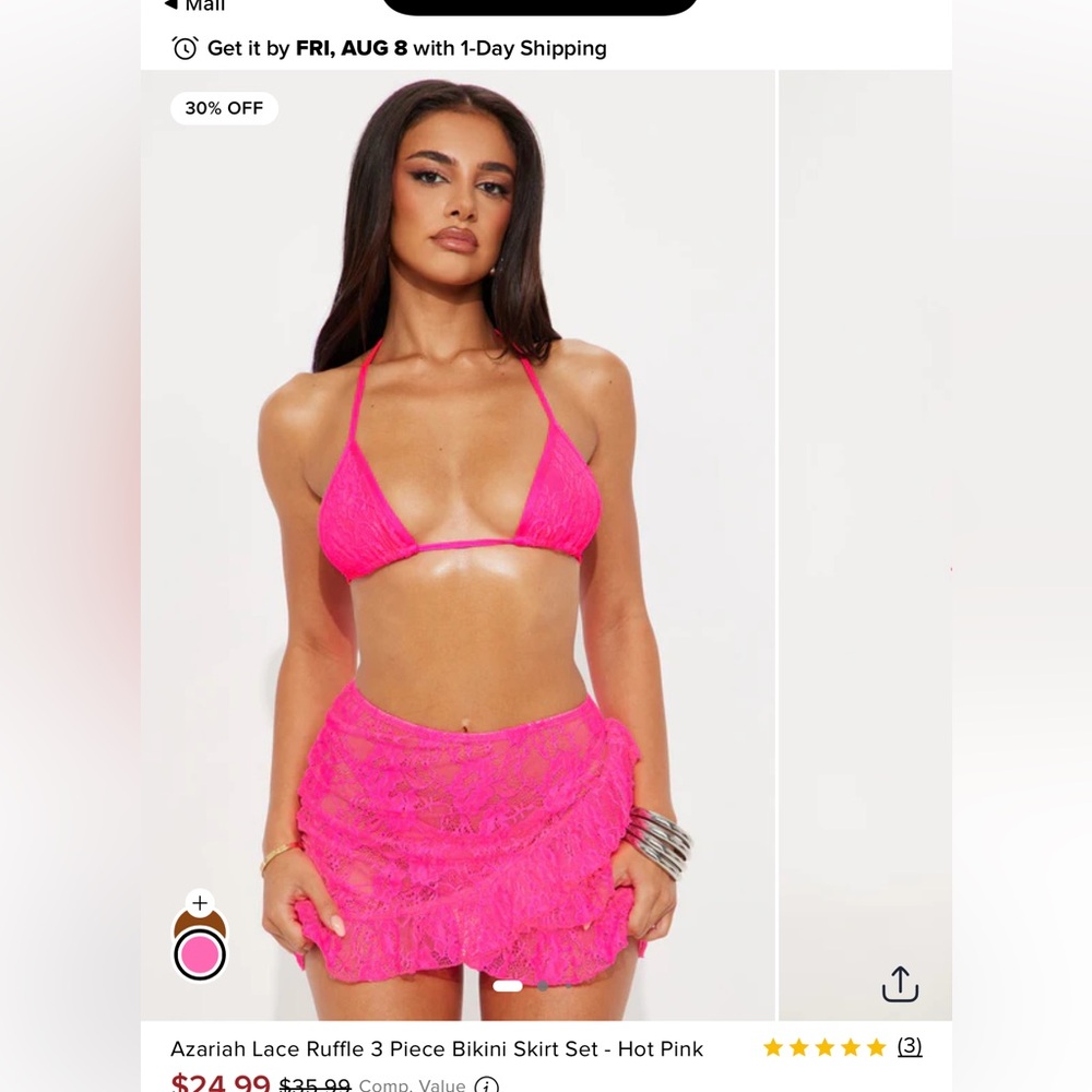 Pink Lace Ruffle Bikini Set